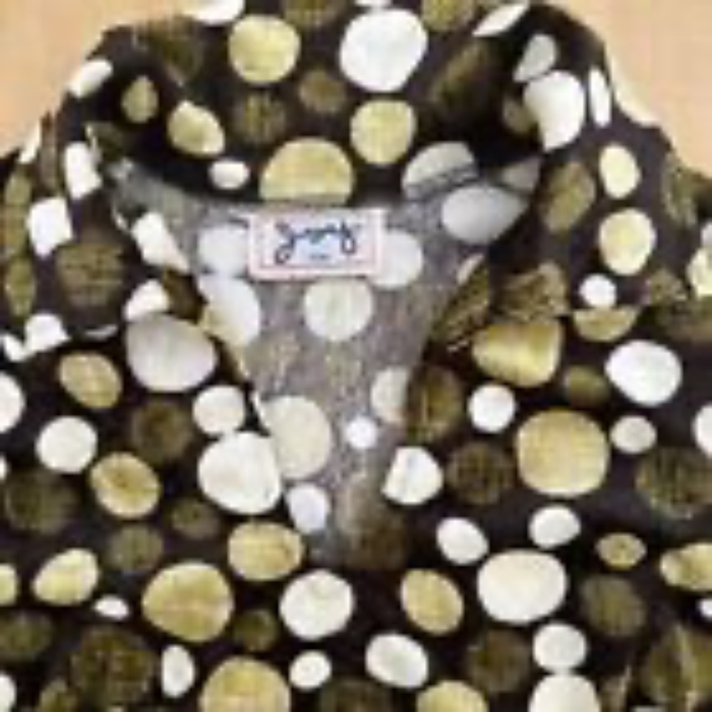 VINTAGE VELOUR ROCKER COLLARED PULLOVER VNECK KHAKI BROWN DOTS SML